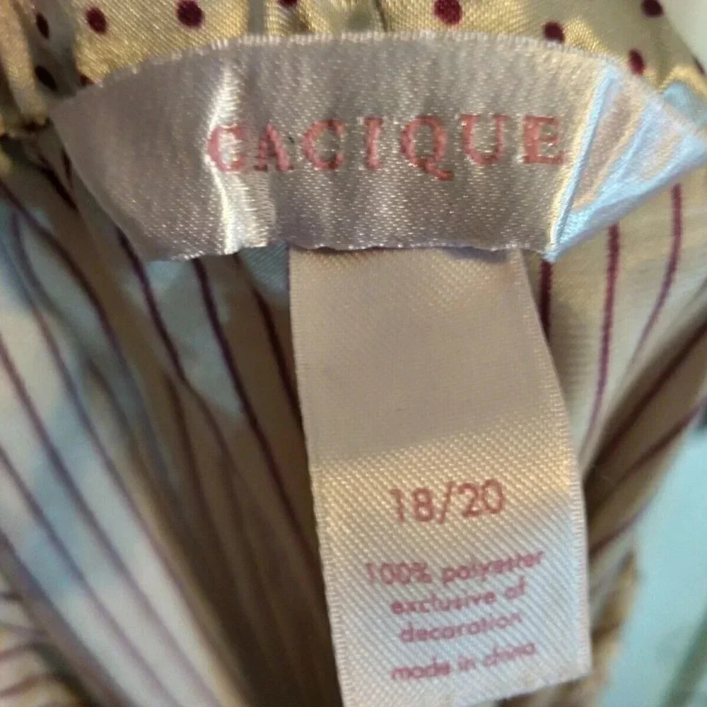 Cacique Women's Pajamas 2Pc Beige Maroon Stripes Sz L Drawstring - Picture 12 of 12